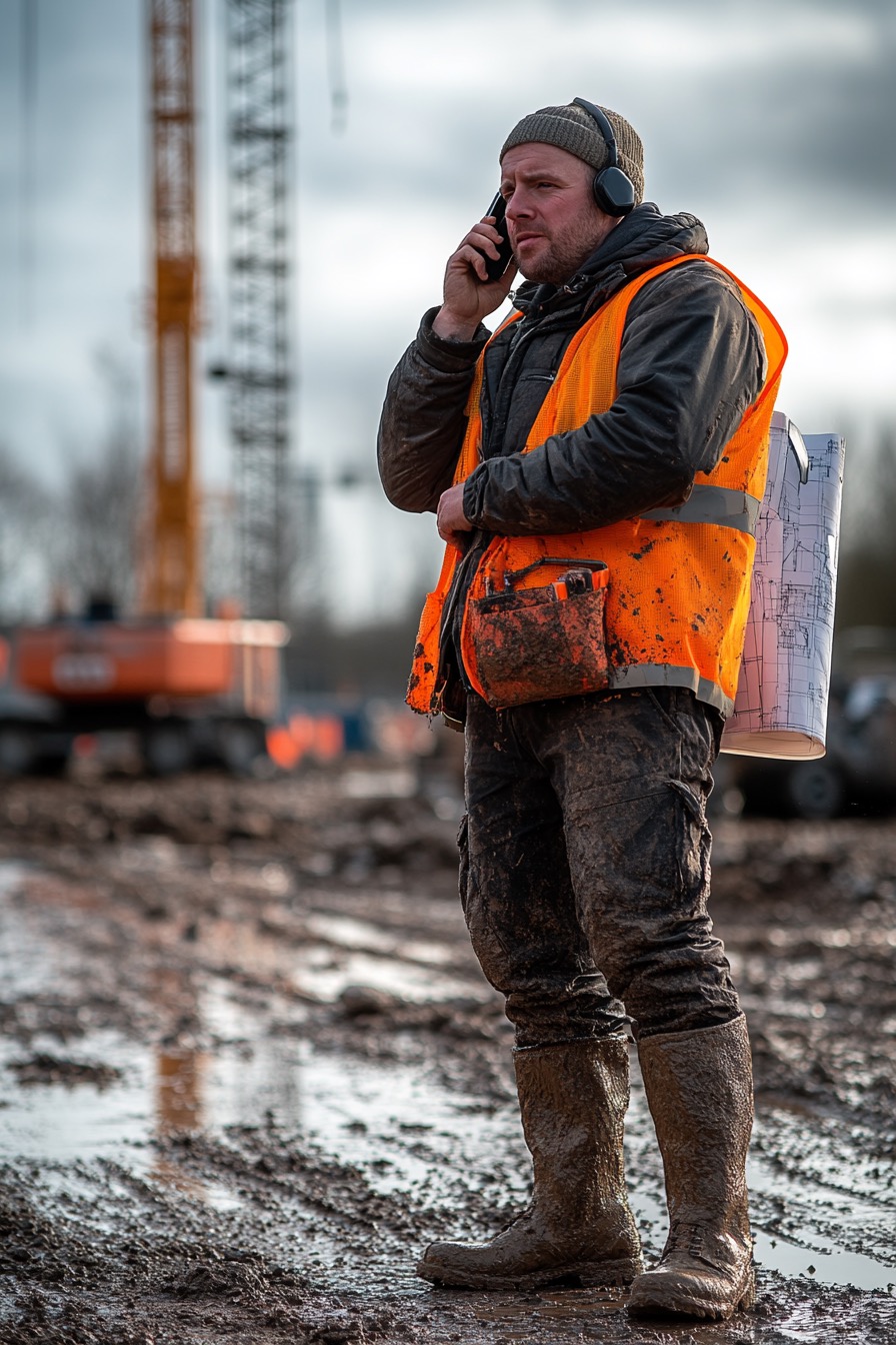 General contractor managing multiple construction projects simultaneously using advanced project management systems and technology