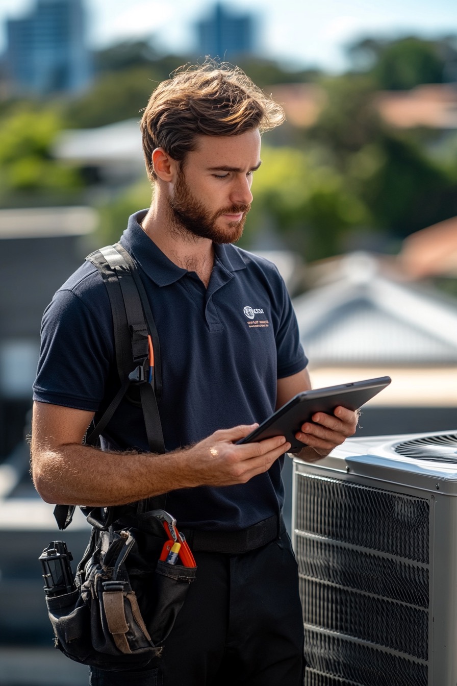 HVAC technician using automated appointment booking system to streamline customer scheduling and service calls